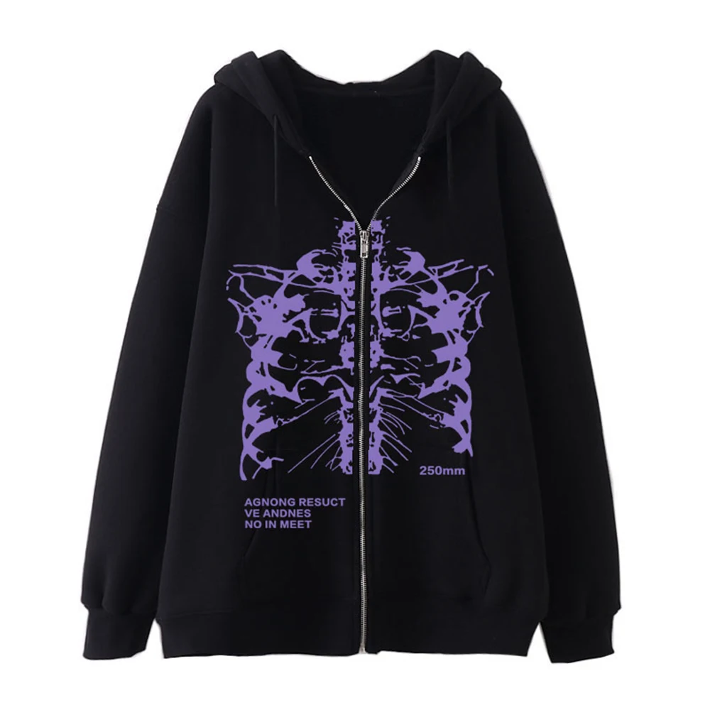 

Urban Style Spring Autumn Dark Zipper Skeleton Hoodie Skeleton High Street Men Women Hoodie Coat oversized S-4XL