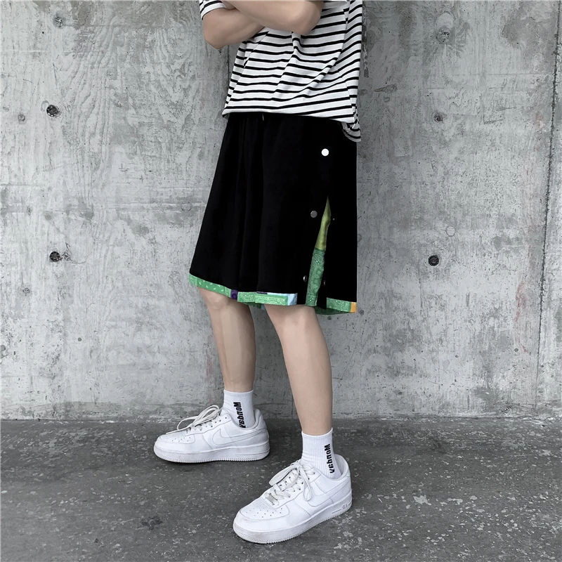 American retro shorts women Harajuku loose street fashion sports shorts high waist drawstring hip hop straight five point pants