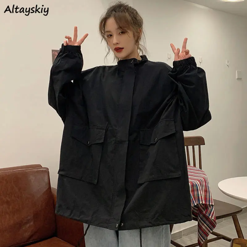 

Boyfriend Cargo Jackets Women Ulzzang Streetwear Chic Autumn Simple Cool Unisex Outerwear Young Fashion All-match Baggy Harajuku