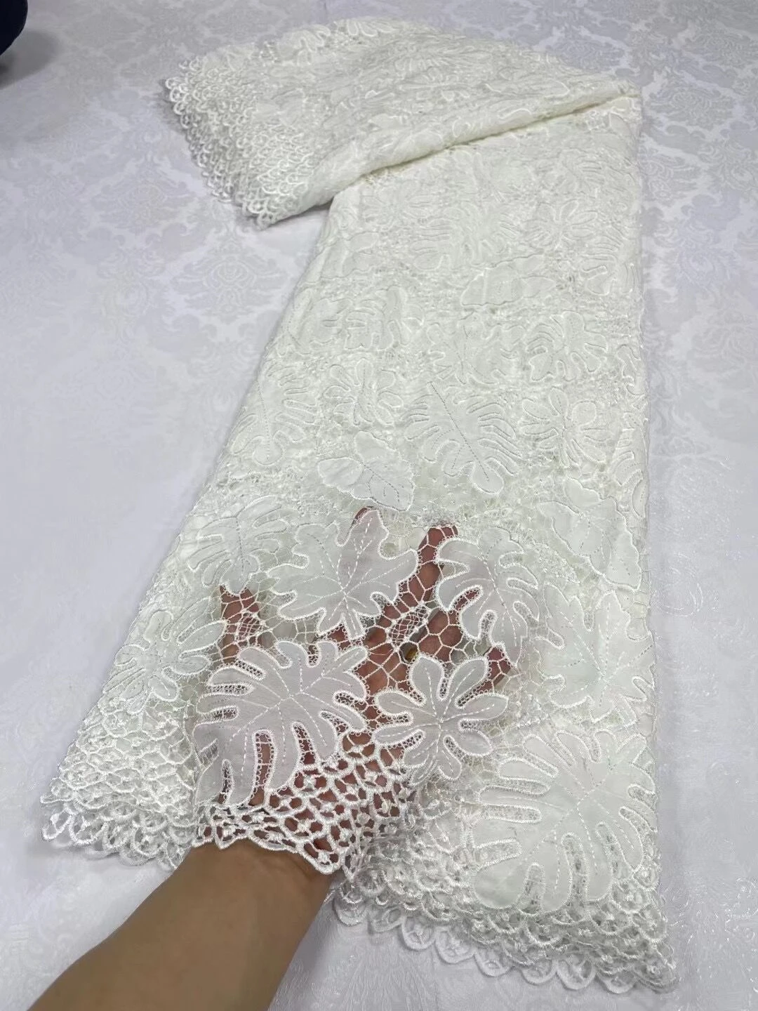 

2023 Fashion Nigeria High Pure Quality African Tulle Lace Fabric Party Wedding Embroidery Damask Dress Cotton Soft 5Yard JL218