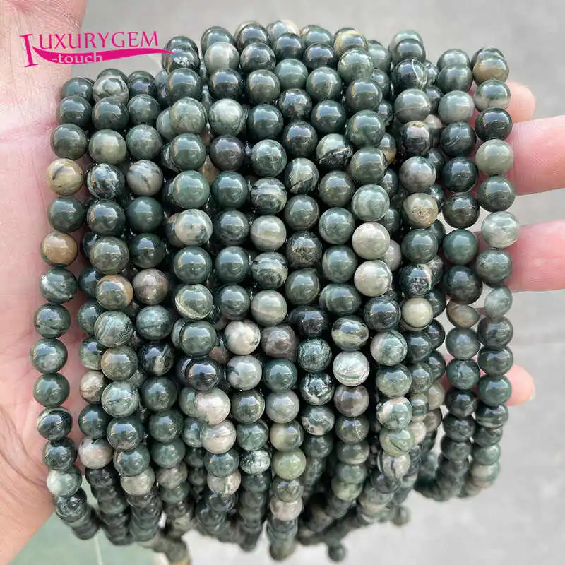 Натуральный зеленый зернистый камень из дерева, гладкие круглые бусины россыпью 4/6/8/10/12 мм, самодельные ювелирные изделия ручной работы, 38 см sk512