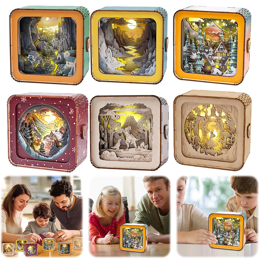 Деревянные пазлы 3D ночник DIY деревянные с бесступенчатым затемнением