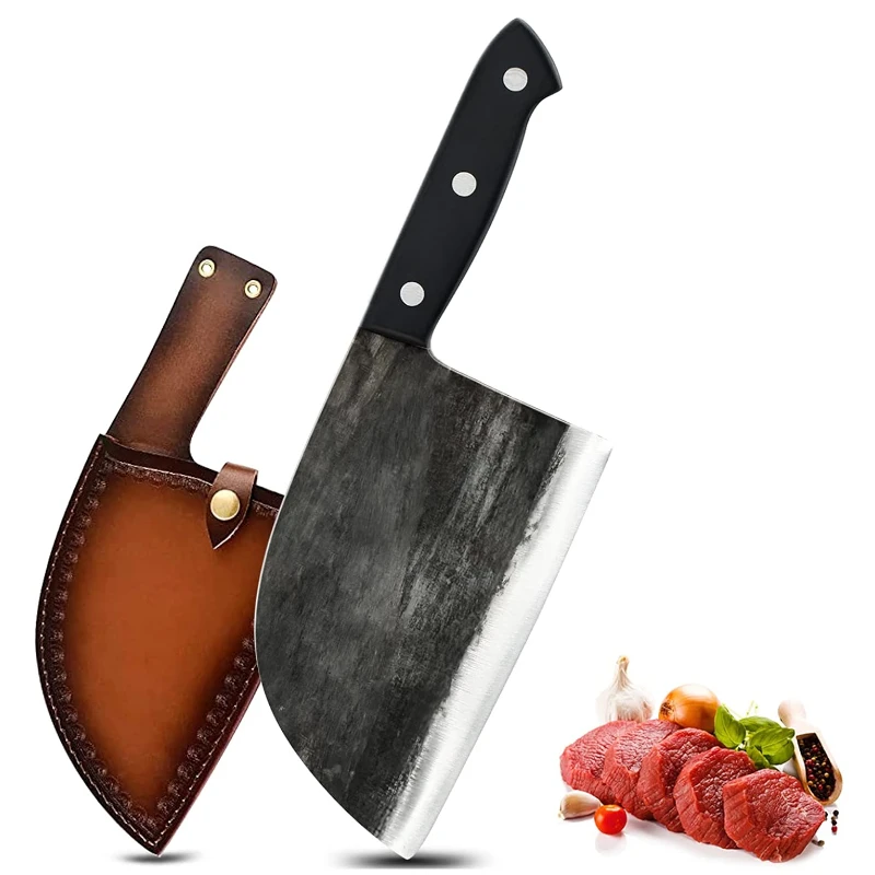 

Китайский мясницкий нож ручной работы, нож шеф-повара для приготовления пищи из высокоуглеродистой стали, уличный охотничий мясницкий нож ...