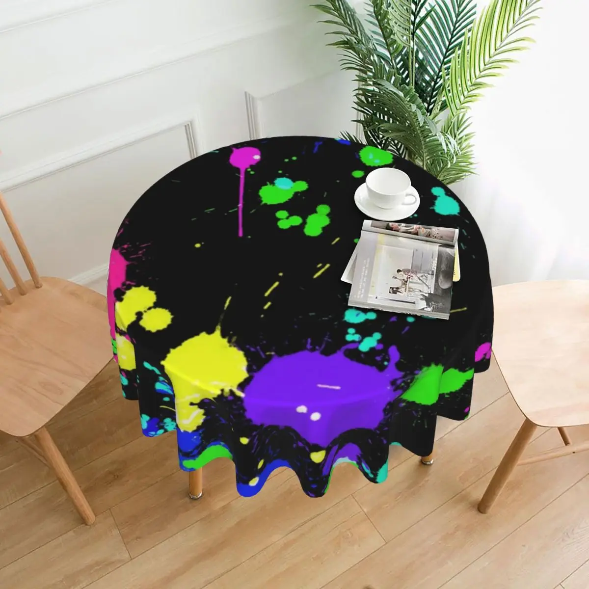 

Neon Paint Splatter Tablecloth Abstract Graffiti Square Printed Table Cover Party Cheap Protection Polyester Table Cloth