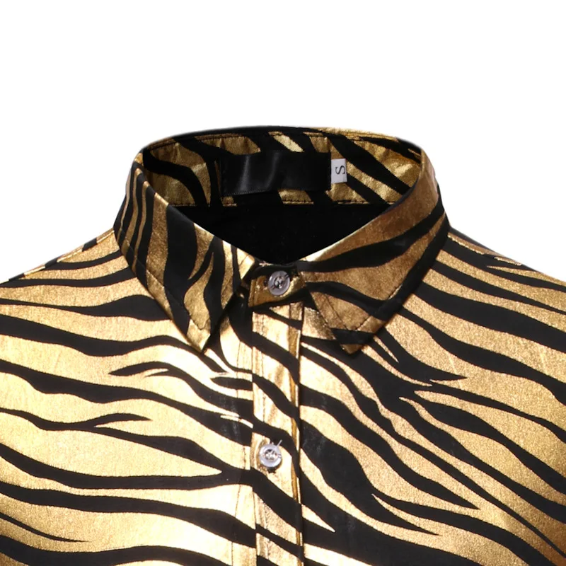 Mattswag Mens Luxury Gold Black Tiger Stripes Shirts Spring Autumn Nightclub Performance Clothing Slim Fit Fashion Camisa Hombre