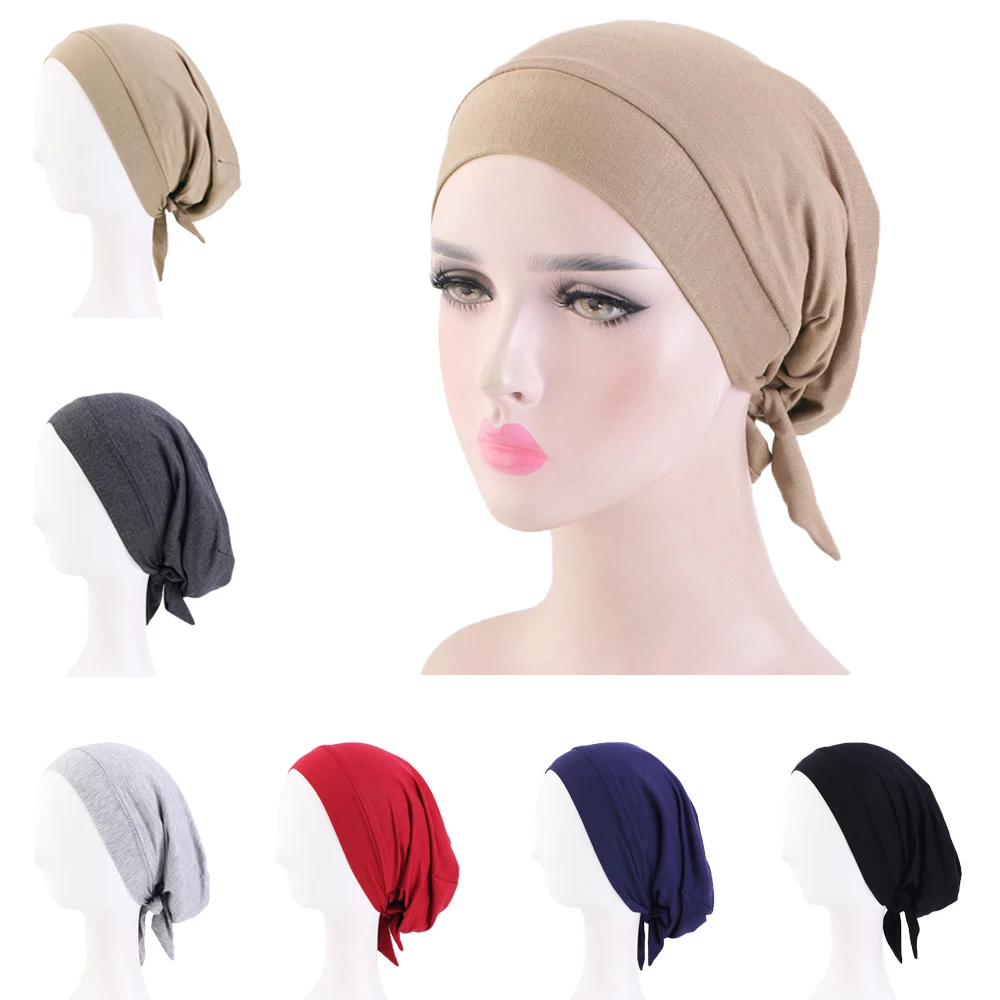 

Soft Modal Pre-Tied Muslim Women Hijab Satin Lined Sleep Night Cap Bonnet Chemo Hat Turban Headwrap Head Scarf Hair Care Beanies