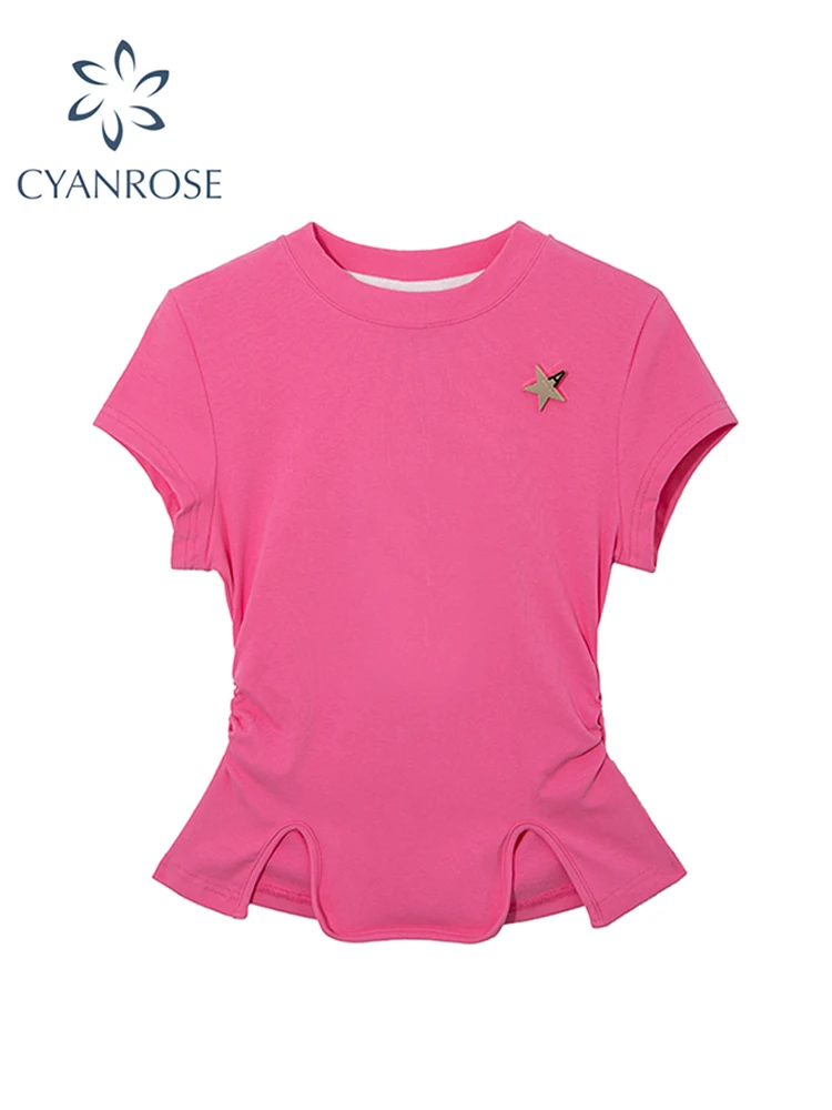 

Women's Pink O-Neck T-Shirt Harajuku Short Sleeve T Shirt Korean Y2k Vintage Fashion 90s Trendy Funny Tee Crop Top 2023 Summer