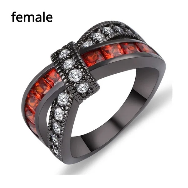 

New Black Gold Ring Pomegranate Red Cross Zircon Men's and Women's Couple Ring
