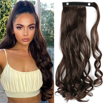 Wrap Around Clip On Ponytail Hair Extension Synthetic Ponytail Extension Hair For Women Pony Tail Hairpiece Natural Wave Style 1
