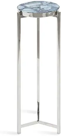 

Modern Drink Table, 8 x 8 x 23, White and Gold, Genuine Marble Accent Table for Small Spaces
