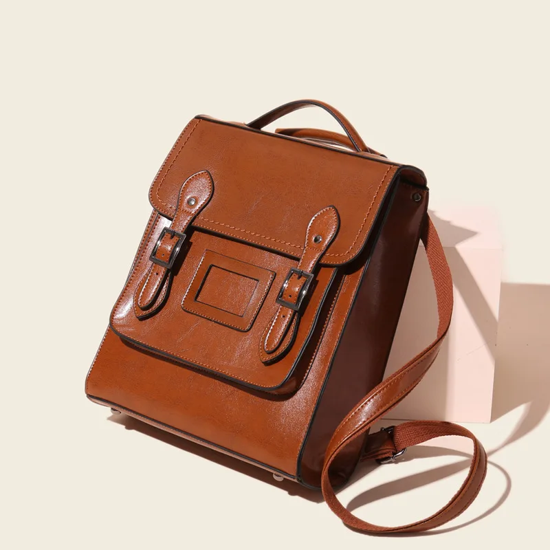 

Backpack Female 2022 New Leather Handbag Fashion Oil Wax Cowhide Women Backpack Bag