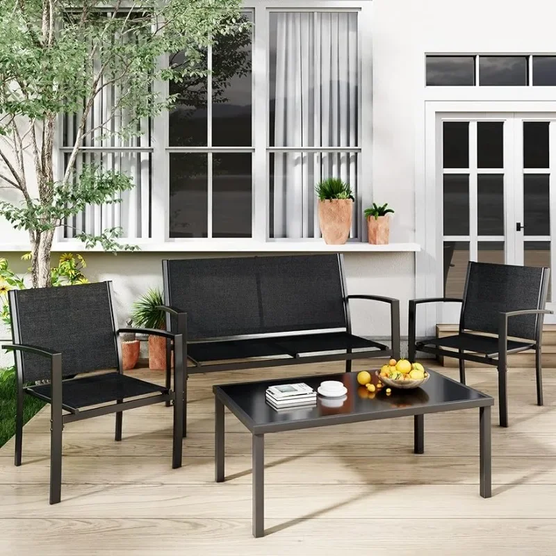 

4 Pieces Patio Furniture Set, Black