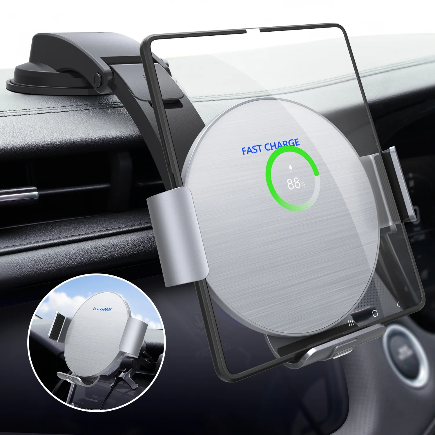 Car Qi Charge Phone Holder Dual Coil Wireless Charger for Foldable Phone Fast Charging Phone Stand for Samsung Galaxy Z Fold 4 3