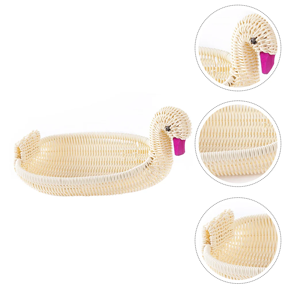 

Basket Storage Tray Baskets Rattan Woven Wicker Serving Fruit Organizer Sundries Round Decorative Snack Bins Toy Bread Desktop