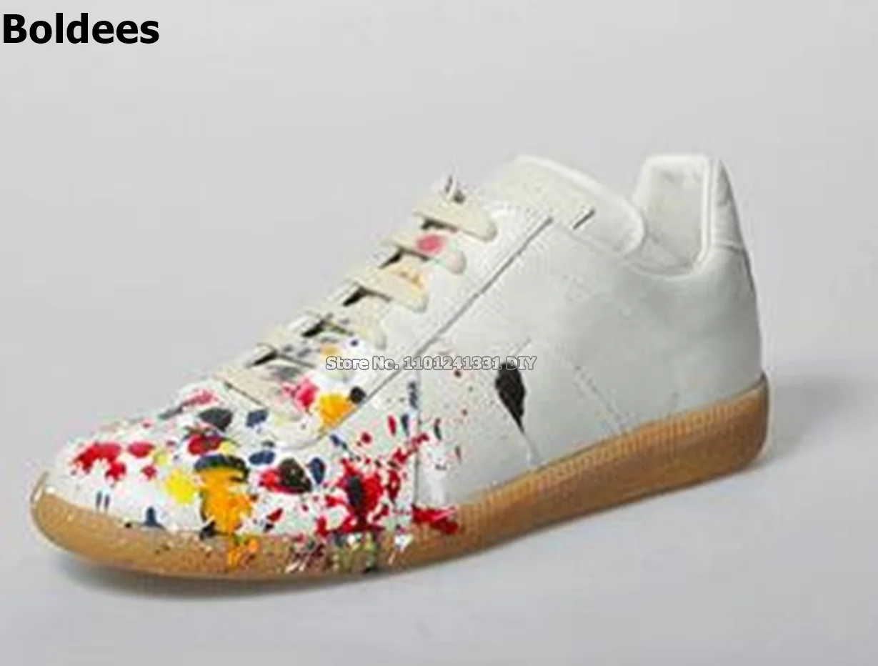 Chicken Tracks Painting Splatter Lace Up Sneakers Men and Women Casual Shoes Unisex Flats Shoes Plus Size 35-46