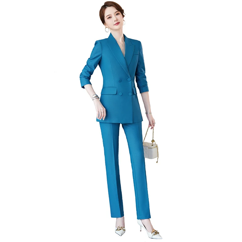 2022 High Quality Winter Formal Pants Suit For Women 2 Pieces Set Long Sleeve Thick Blazer and Mid Waist Trousers Workwear