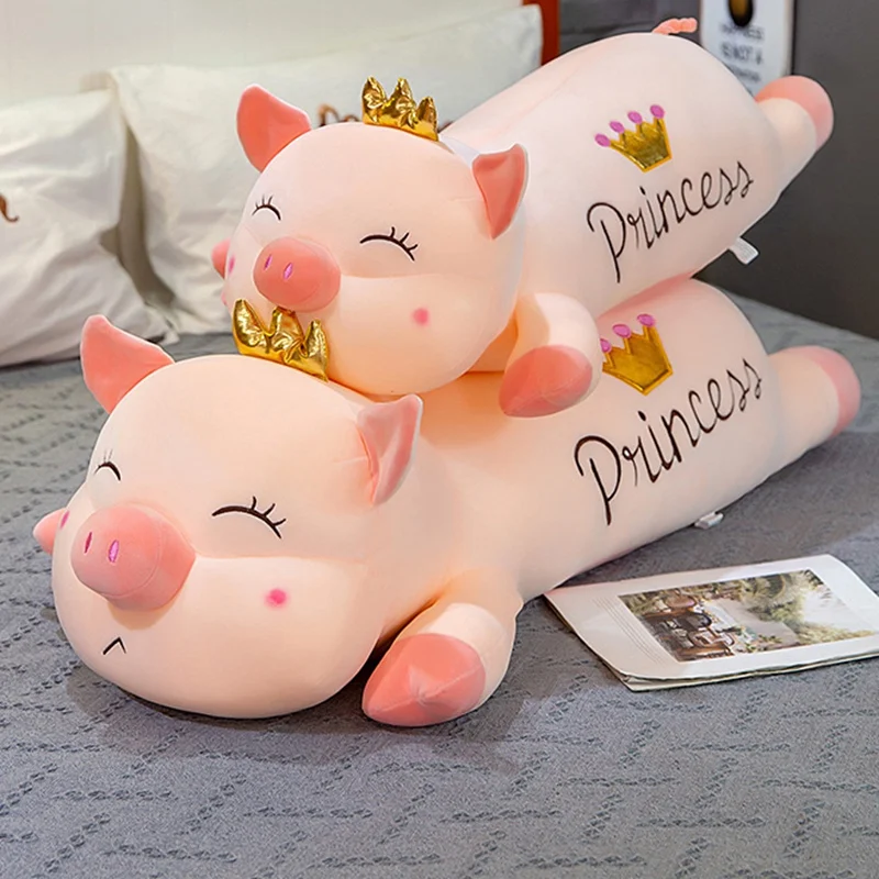 

Giant Kawaii Crown Pig Plush Toys Lovely Stuffed Soft Animal Lying Pig Pillow Baby Kids Sleeping Appease Dolls Cushion