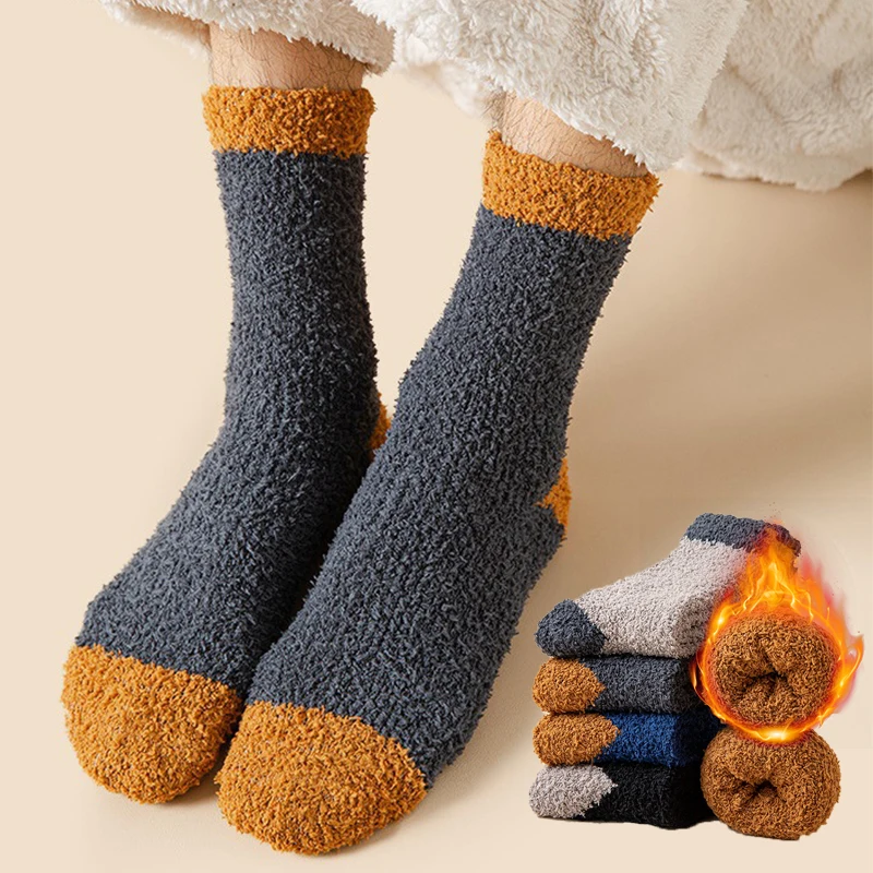 

Mens Fuzzy Socks Winter Warm Coral Fleece Thermal Homewear Floor Sleeping Plush Socks Thicken Warm Soft Male Sokken
