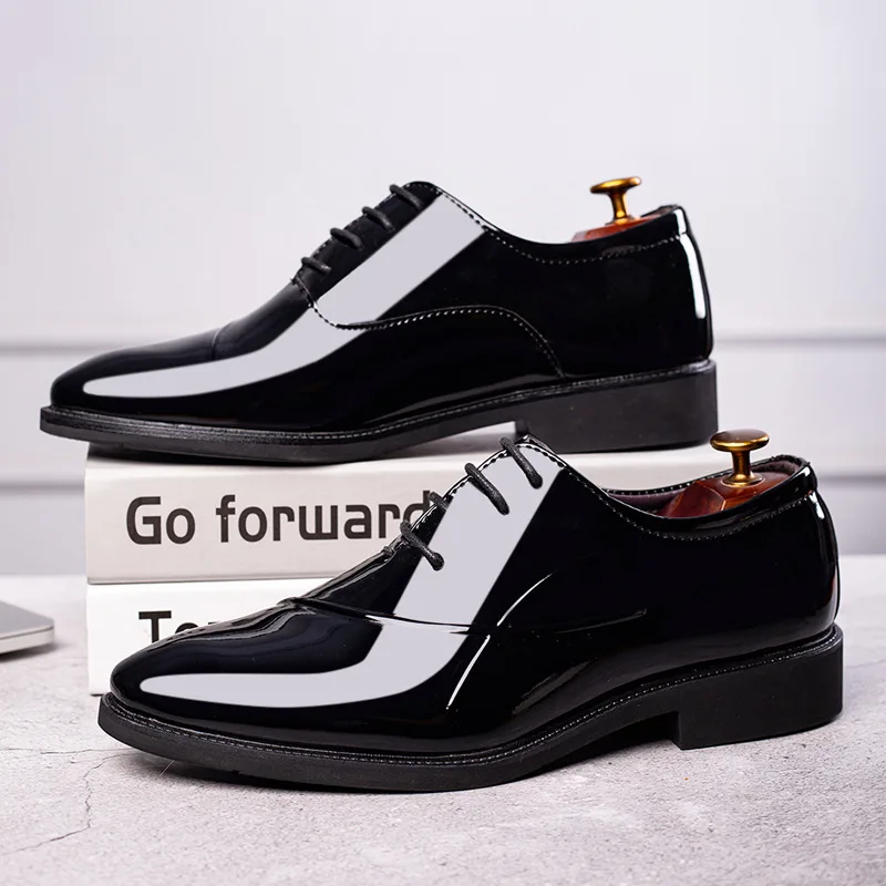 

New Leather Shoes Large Size Business Formal Shoes Men's Casual Shoes Lace Up Wedding Shoes All-match Men's Shoes Glitter Shoes