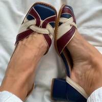 pumps ladies casual heeled shoes 2022 summer retro style handmade square toe sandals for women slip on comfort sandales femme