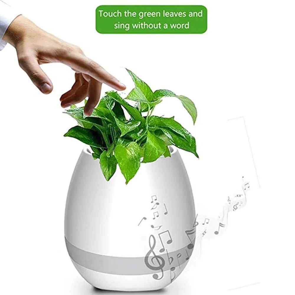 

Smart Wireless Bluetooth Speaker Rechargeable LED Music Flowerpot Night Light Touch Music Plant Lamp Creative Gifts(No Plants)
