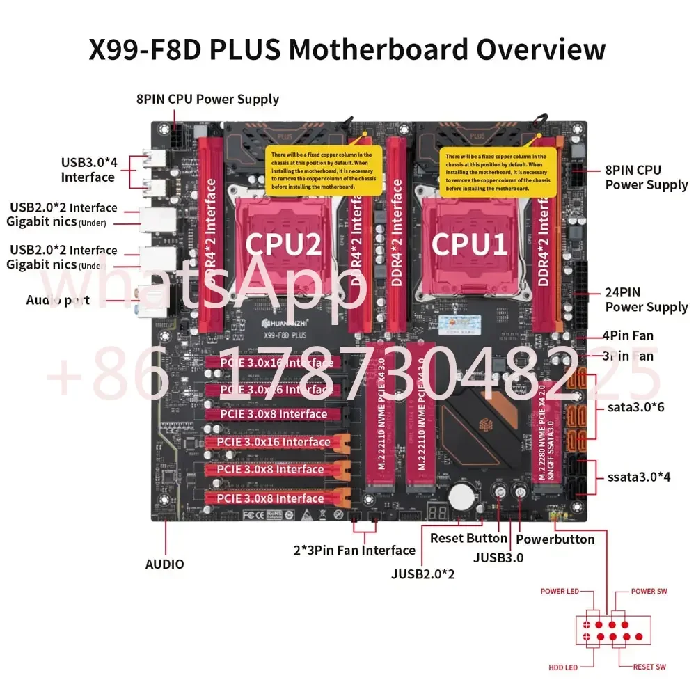 Материнская плата HUANANZHI X99 F8D PLUS LGA 2011-3 XEON с поддержкой двух процессоров Intel E5 2640 2666