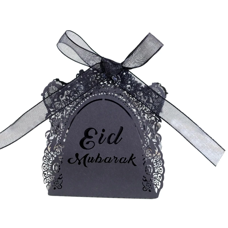 

50/100/200pcs Eid Mubarak Black Candy Box Ramadan Lace Rose Gifts Boxes for Guests Wedding Chocolate Cookie Packaging Wholesale