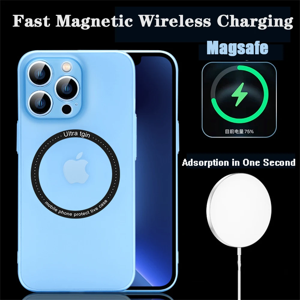 

ins Magnetic Magsafe Frosted PC Phone Case for iPhone 13 Pro Max 13 12 ProMax Wireless Charging Ultra-thin Skin Feel Back Cover