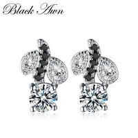 black awn silver color jewelry flower black spinel wedding stud earrings for women fashion jewelry t116