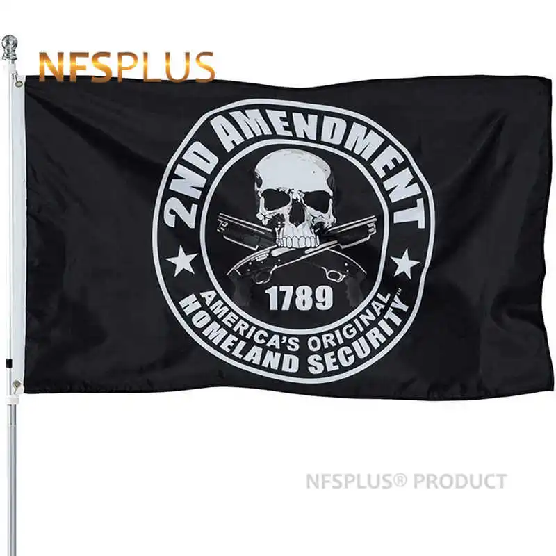

American 2nd Amendment Flag 1789 America's Original Homeland Security 3x5 ft Skull Rifles Guns Custom Flags Banners Decoration