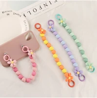 new diy mobile phone pendant short female cute color ball chain resin flower mobile phone case accessories bag decoration