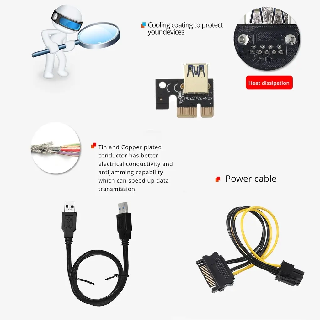 6 шт. Riser 016 VER016 PCI-E PCIE PCI экспресс-карта GPU 1X до X16 USB 6pin Удлинительный кабель Майнинг