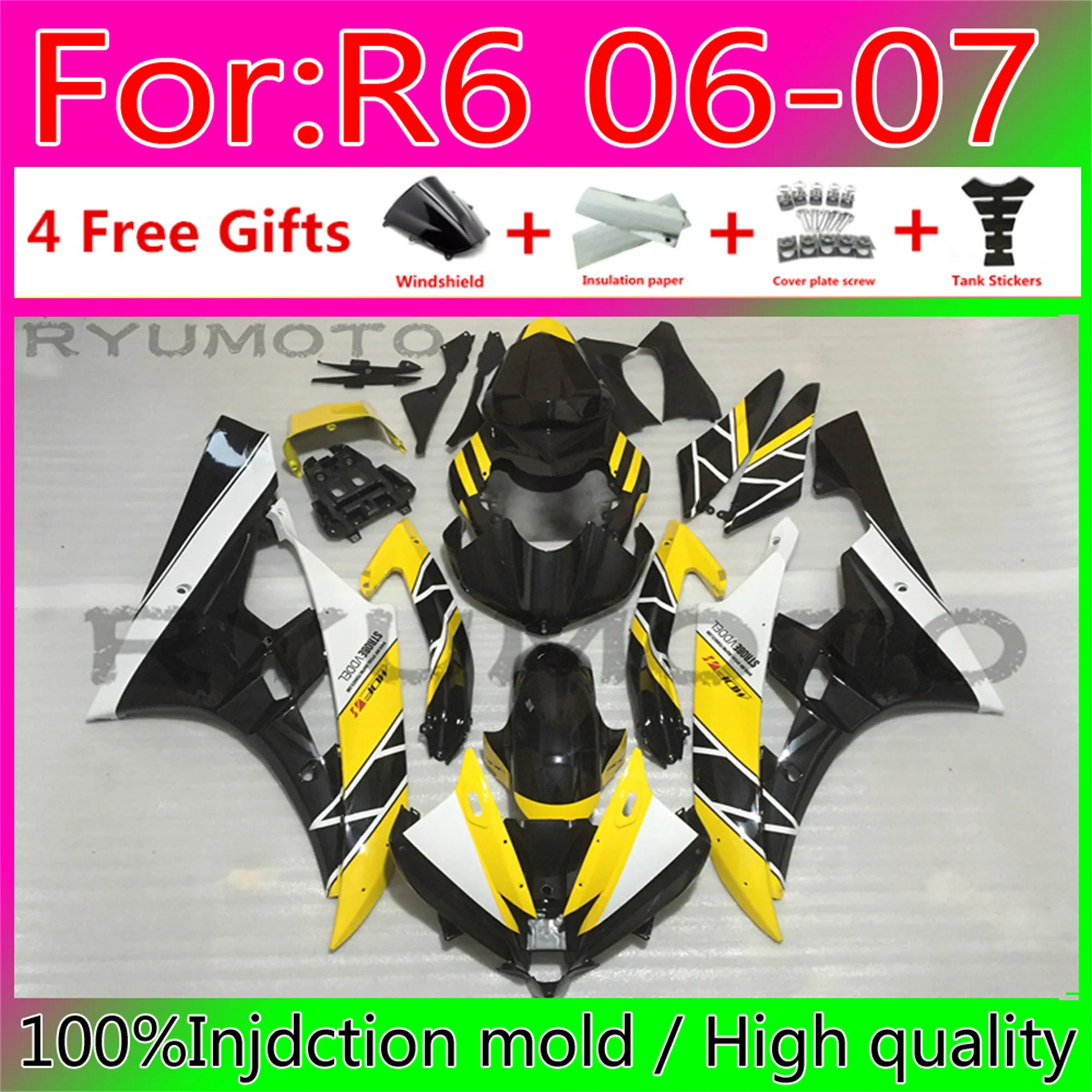 

New Injection Mold YZF R6 06 Motorcycle Fairing bodywork Kits YZF600 R6 07 Abs for YAMAHA YZFR6 2006 - 2007 yellow black