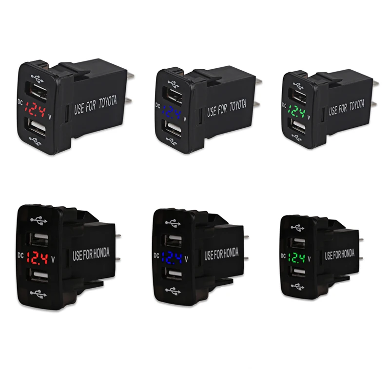 

2,1 + A USB входное гнездо светодиодный светодиодным вольтметром двойное зарядное устройство для Toyota Honda USB зарядка в автомобиле 12-24 В