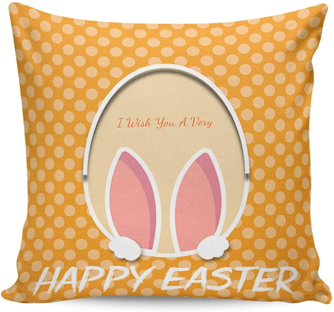 

Throw Pillowcases Easter Rabbit Ears in Colorful Eggs, Cotton Linen Square Cushion Cover Pillow Case for Home Decorative