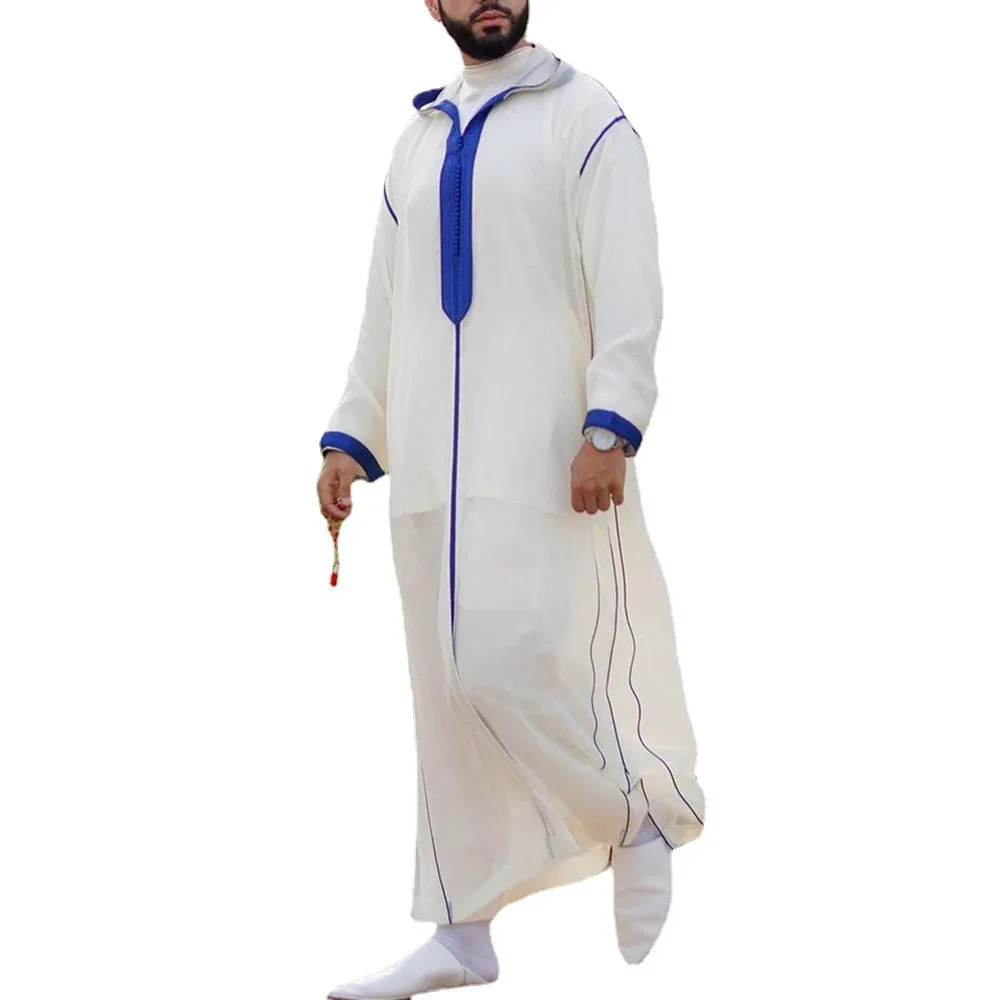 Factory Direct Sale Slim Muslim White Spot Plain Men'S Muslim Robe Shirt Kamiss Musulman Homme Xn006