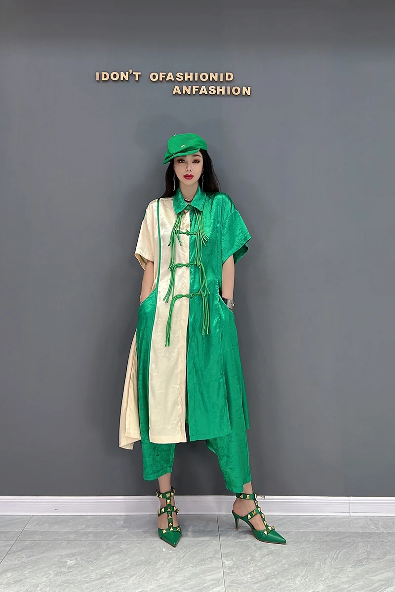

SuperAen 2022 Summer New Fashion Suit Loose Casual Trench Coat Harem Pants Two Pieces Set Women