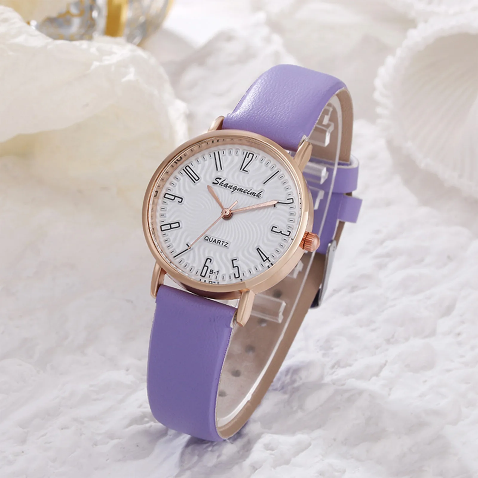 

Ladies Watch Fashionable Disc Analog Quartz Wristwatch Dopamine Taro Purple Leather Watches Student Teen Girls reloj para mujer