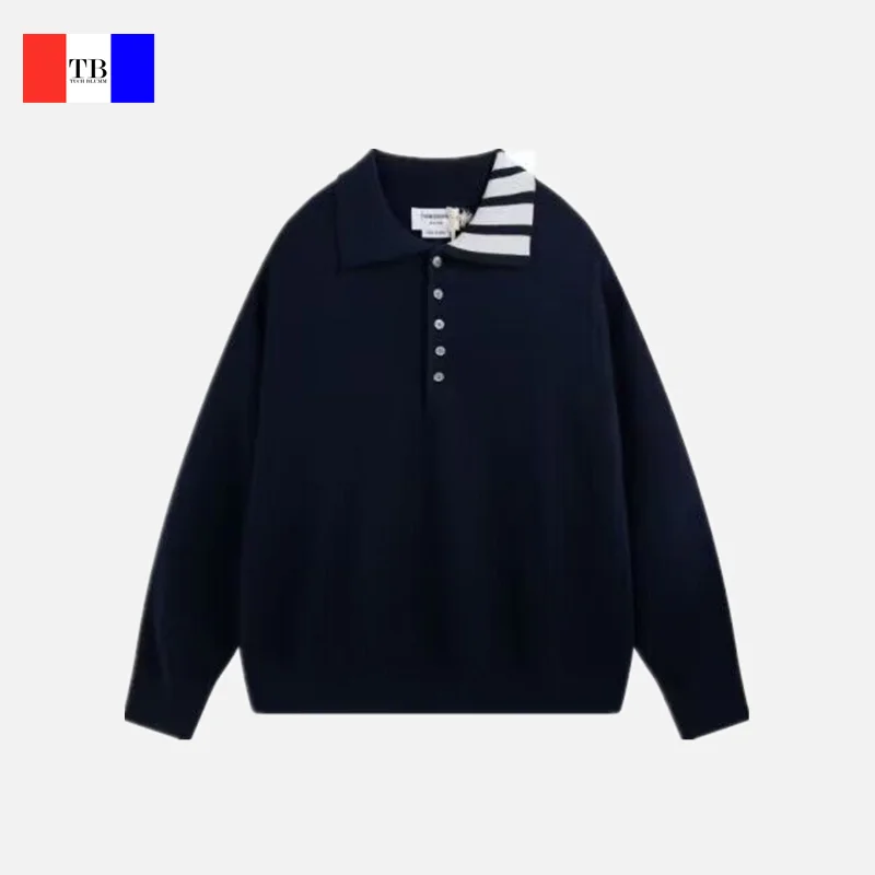 TUCH BLUMM Thom Wool Sweatshirt for Men Winter Brand Striped Four Bar TB Knitted Sweater Tops Warm Streetwear Pullovers Shirt