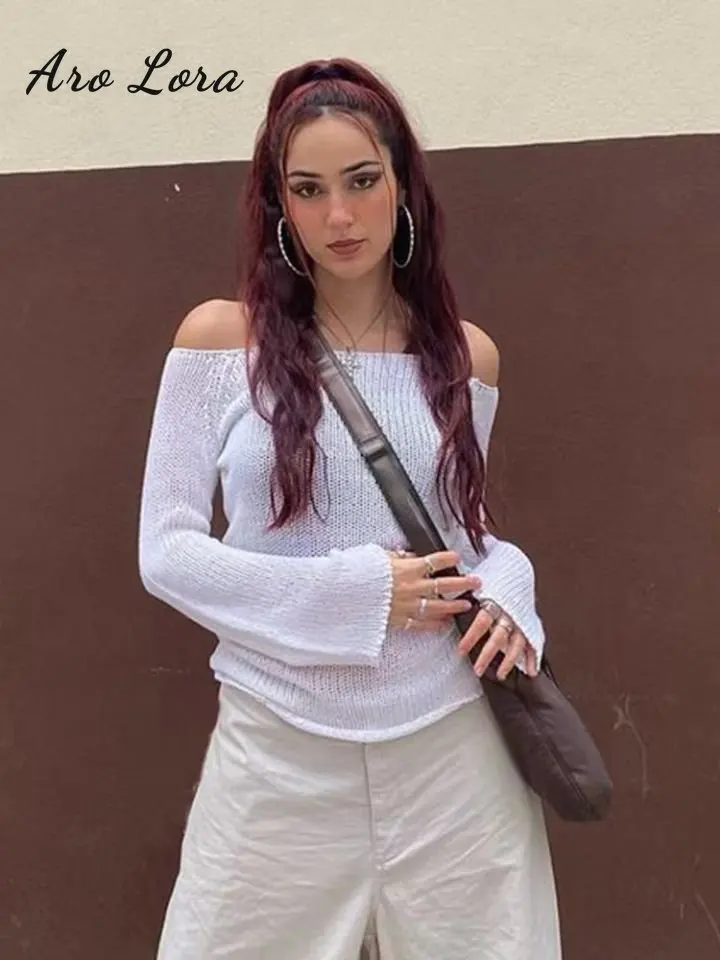 

Y2K Hollow Out Cropped Knit Smock Top Women's Vintage Loose Vintage Crochet Pullovers Flare Sleeve Casual Fairycore Chic Clothes