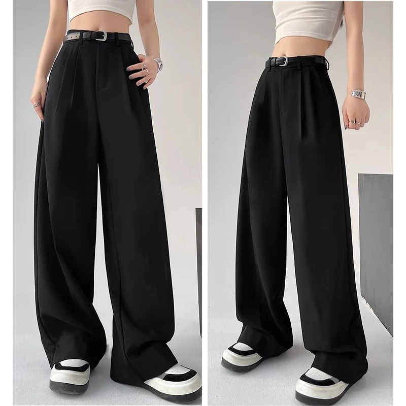 Женские брюки с широкими штанинами элегантная драпировка высокой талией Модные