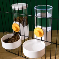 1l automatic cat water food dispenser pet drinking bowl hanging on cage liftable transparent auto feeders for cats accessories