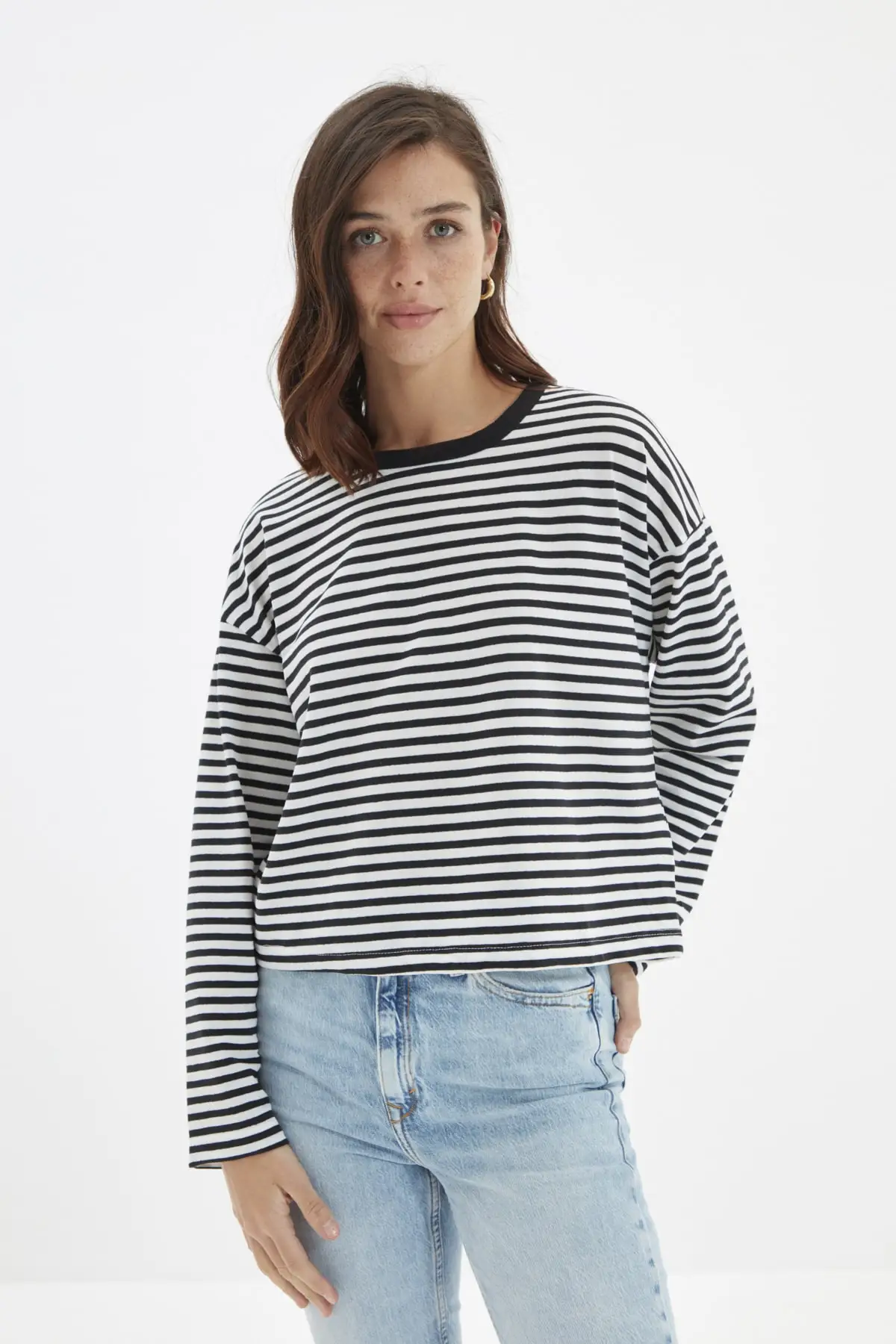 

Black Recycle Loose Fit Striped Knitted T-Shirt