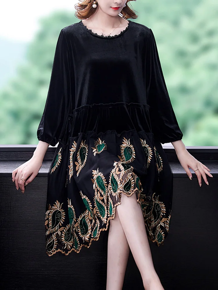 

Женское зимнее платье в Корейском стиле, элегантное черное теплое платье миди с принтом в стиле Хепберн и флисовой строчкой, Осень-зима 2023