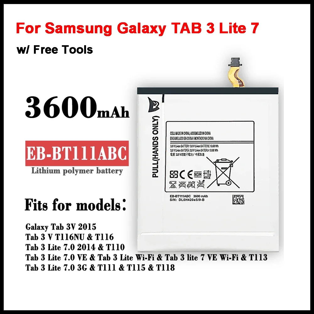 Сменный аккумулятор EB-BT111ABC 3600 мАч для Samsung Galaxy TAB 3 Lite 7 дюймов SM-T110 T111 T113 T110 T116 T118