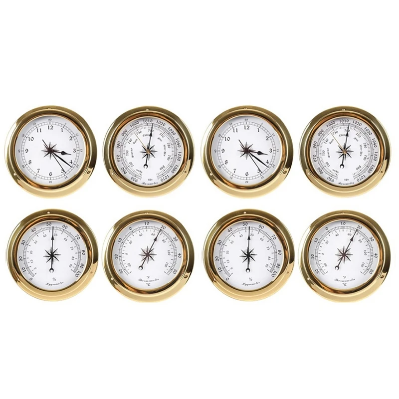 

8Pcs Brass Case Weather Station Barometer Temperature Hygrometer Clock And Clock Tid 115Mm