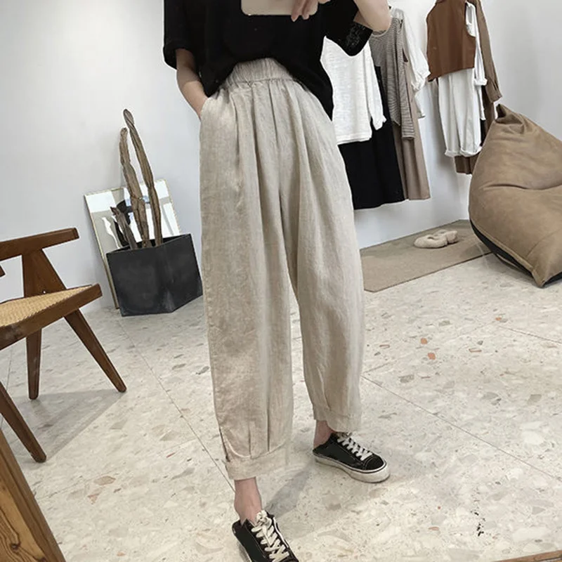 

Rimocy Oversized High Waisted Lantern Pants Women 2022 Summer Cotton Linen Casual Loose Pants Woman Button Harem Pants Female