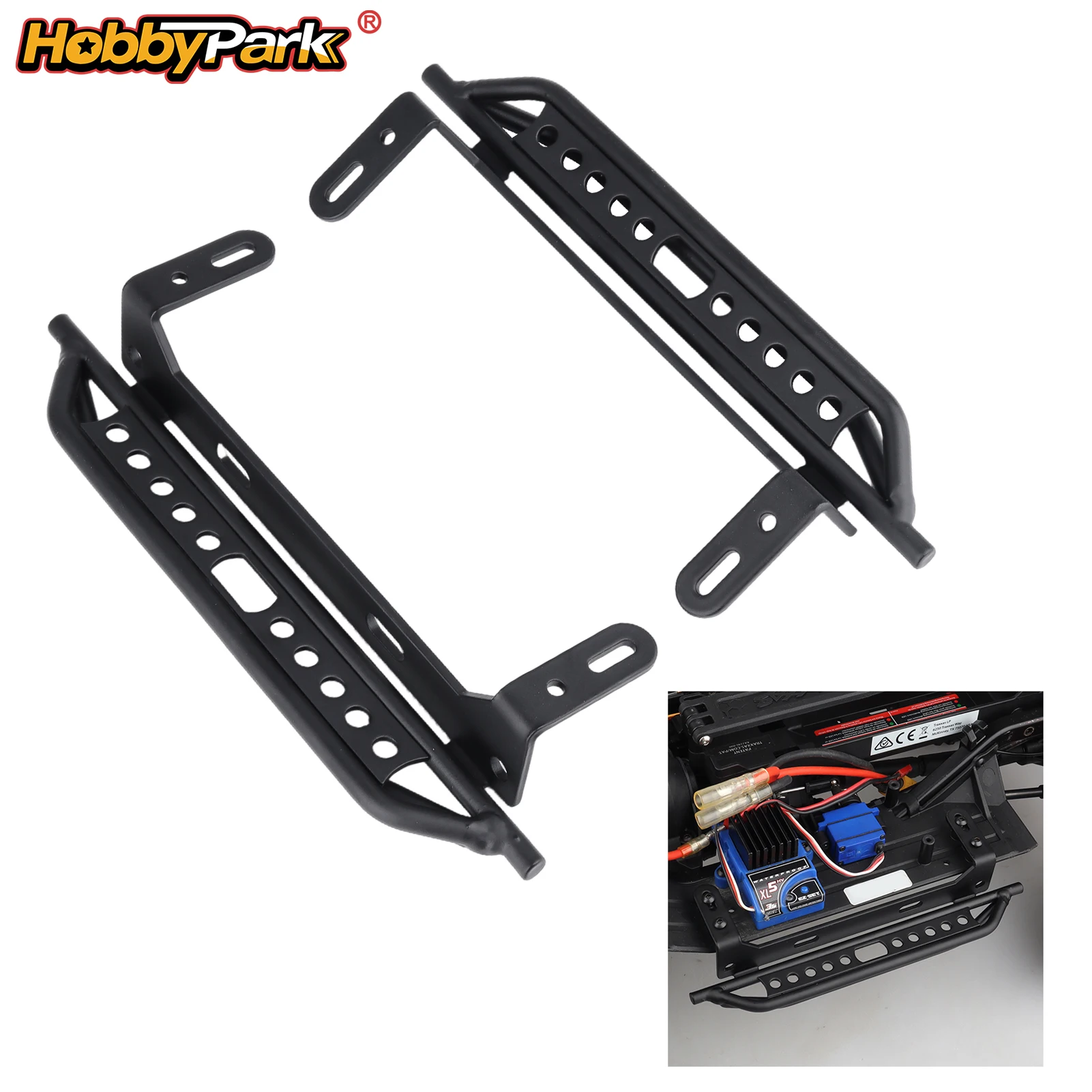 Фото Металлические боковые подножки HobbyPark для Traxxas TRX4 TRX-4 1/10 RC Crawler (черные) №1