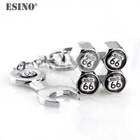 160 x Car Styling Stainless Steel Zinc Alloy Wheel Tire Valve Stems Caps Route 66 Universal Fit With Mini Wrench Key Chain