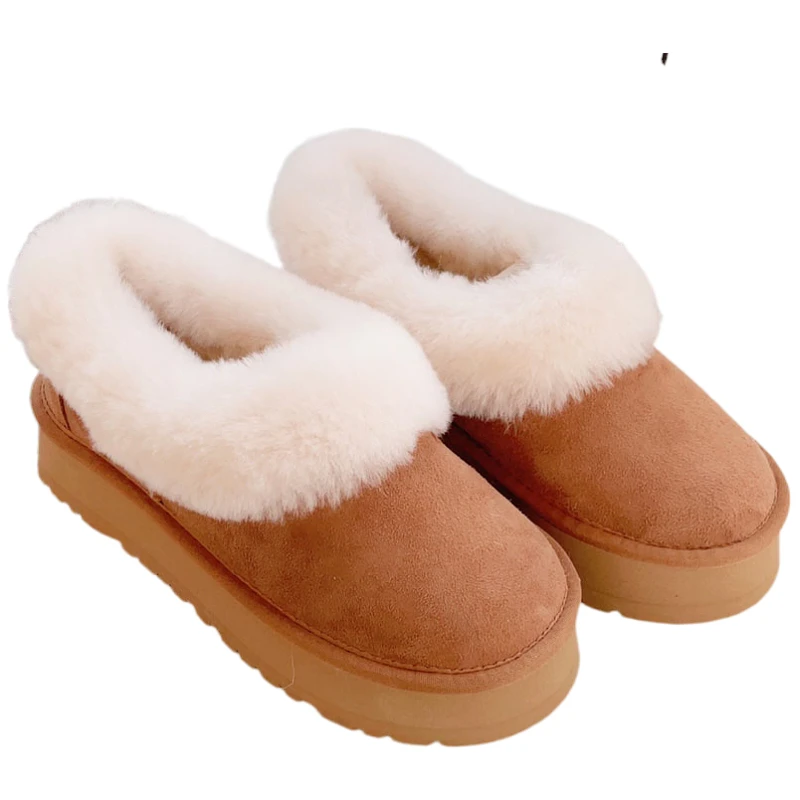 

New Top Winter Warm Women's 4cm Platform Hairy Ankle Flat Real Leather Sheep Fur Casual Fashion Short Mini Snow Boot